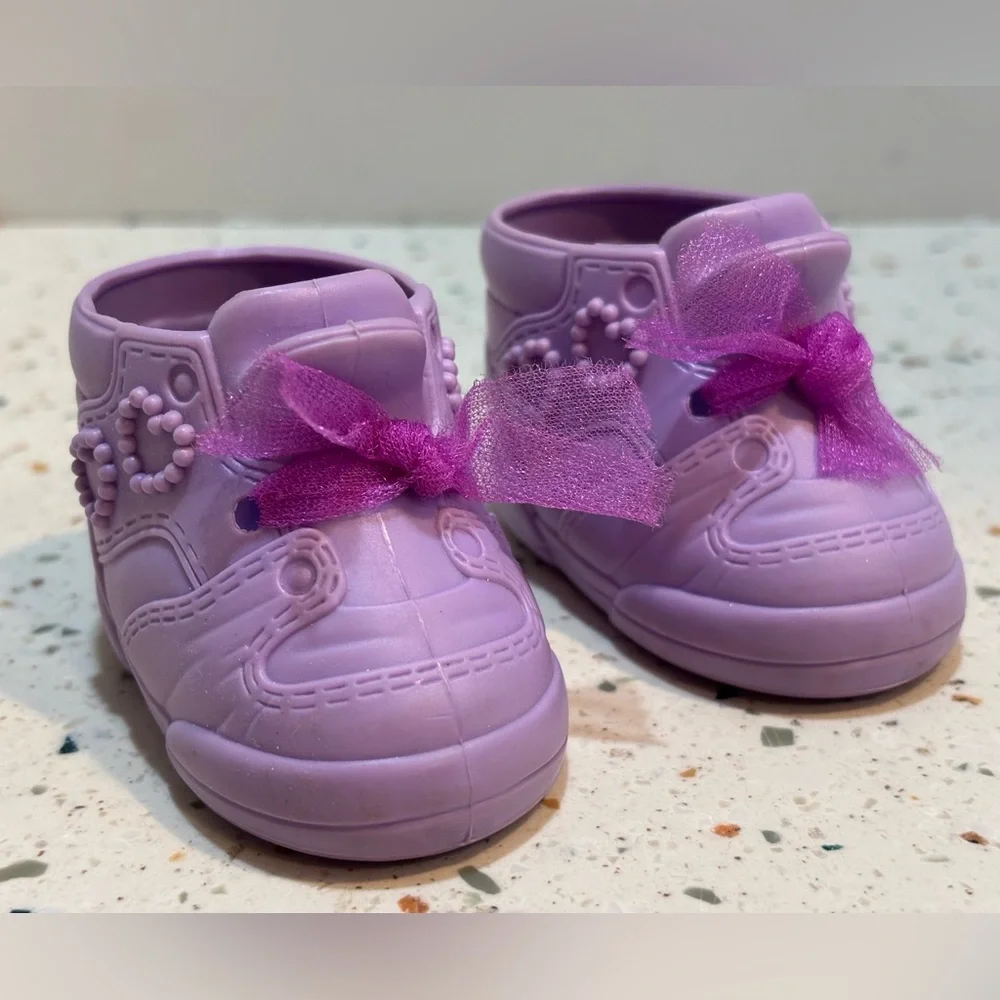 90s Vintage Galoob Baby Face Doll Shoes‎ Purple with Hearts